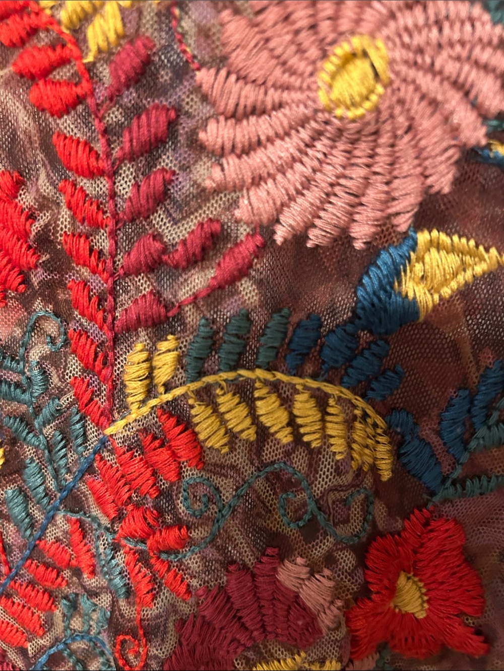 🎀BIYA JOHNNY WAS Embroidered mesh Floral Long-Sleeve Multicolor size XL GUC - Picture 5 of 14